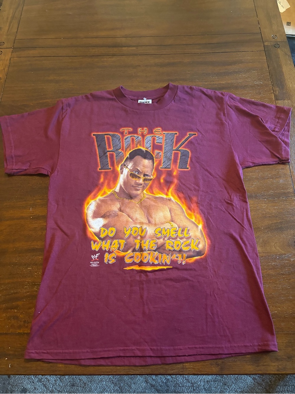 Vintage 90s WWF The Rock T Shirt L Tultex Do You Smell What Rock Is Cookin WWE